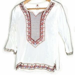 Moda Om White Cotton Embroidered Blouse Size M